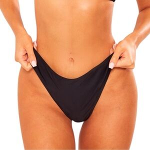 Prettylittlething Black Brazilian String Bikini Bottom Size 4 New